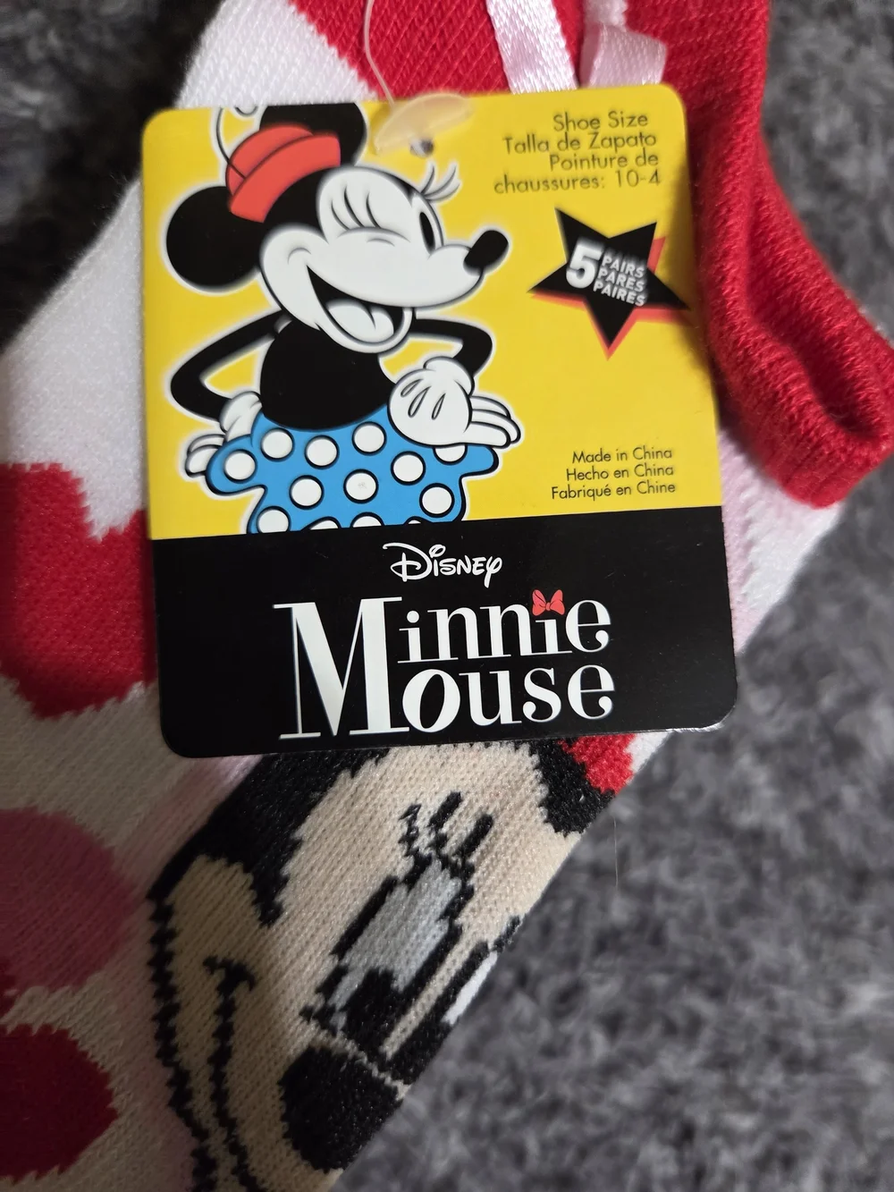 Disney Minnie Mouse Kids No-Show Socks - Red, Pink & White Hearts